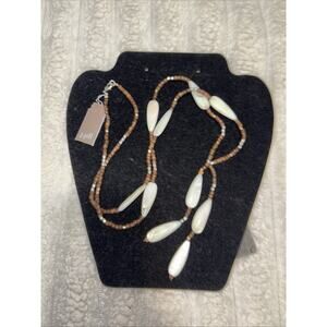 NEW NWT J. Jill AbaloneShell Wooden Bead Long Lariat Necklace $49 Retail Tag